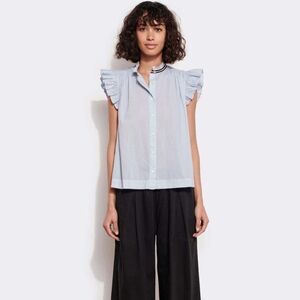 Sundry Flutter Sleeve Button Top Rain Light Blue Short Sleeve Size M